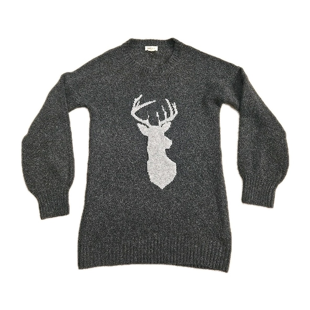 Yes Lola‎ Anthropologie Large Alpaca Blend Reindeer Balloon Sleeve Tunic Sweater